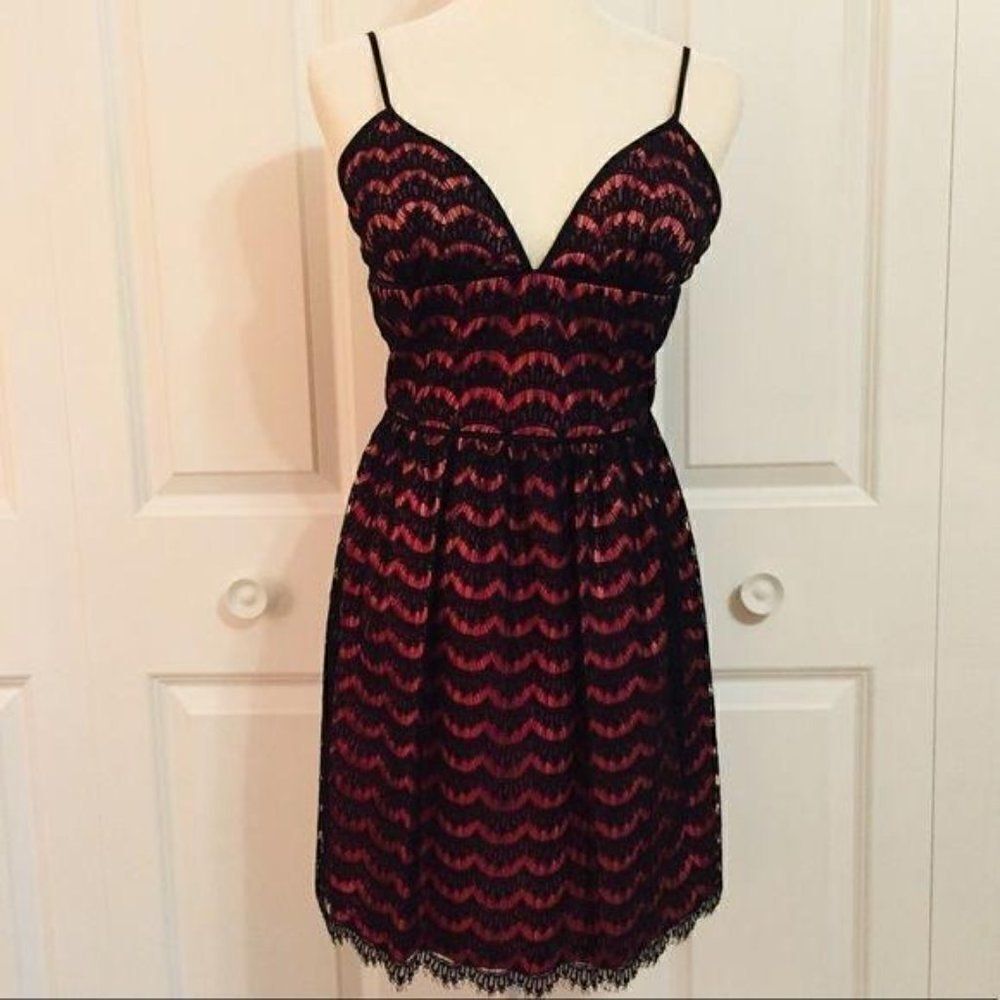 Trina Turk Black Lace Overlay Pink Bustier Sleeveless Dress Size 4